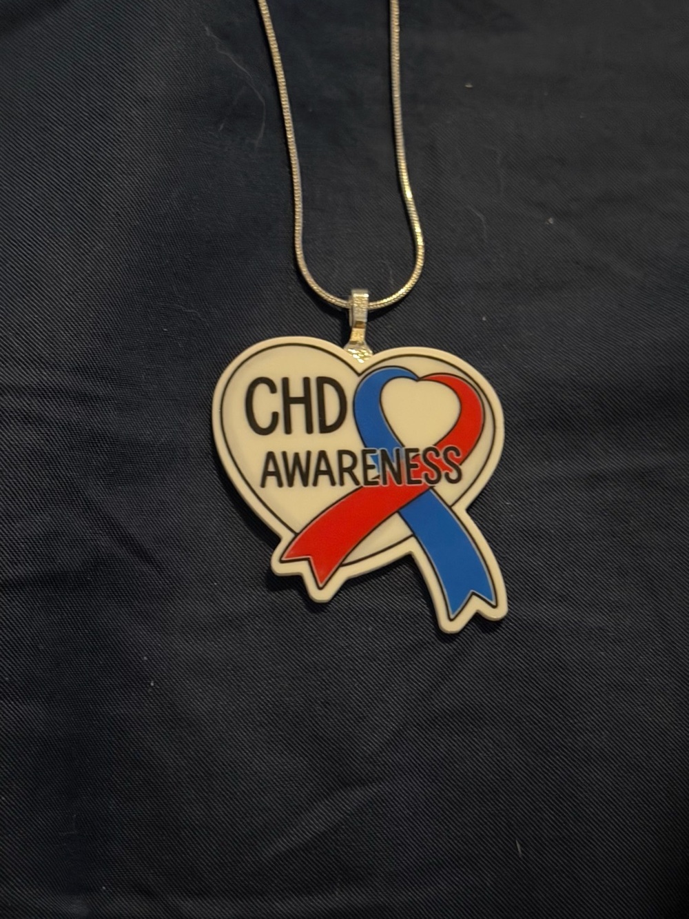 CHD Awareness Heart Ribbon Necklace in Red and Blue